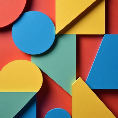 Colorful Geometric Shapes on Red Background