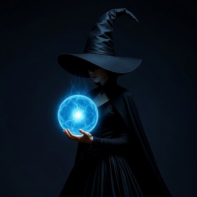 Witch holding glowing blue orb