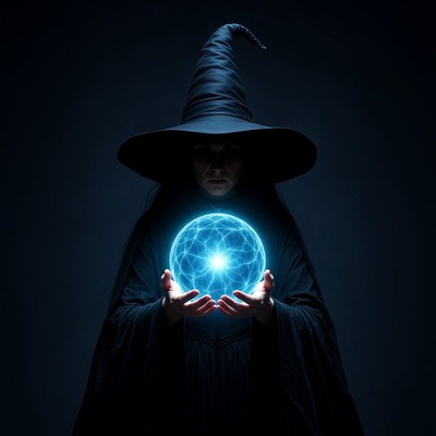 Witch holding glowing blue orb