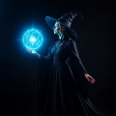 Witch holding glowing blue orb
