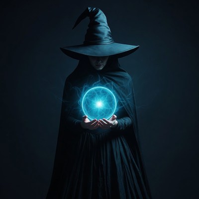 Woman holding glowing blue orb
