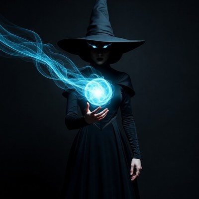 Witch casting blue magic orb