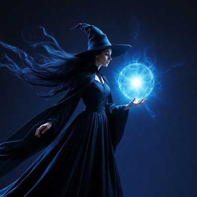 Witch holding glowing blue orb
