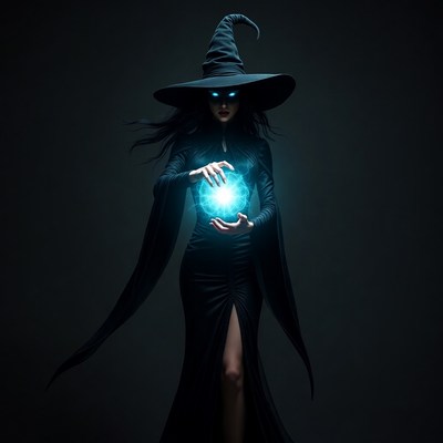 Witch holding glowing blue orb