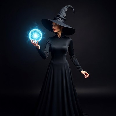 Woman casting magic spell with glowing orb