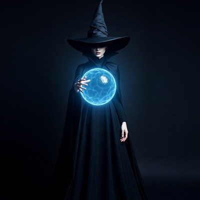 Woman holding glowing crystal ball