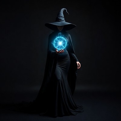 Woman Witch Holding Blue Magic Orb