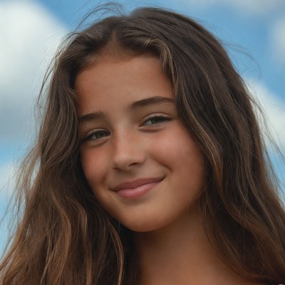 Smiling girl with wavy brown hair