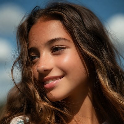 Smiling girl with brown hair outdoors