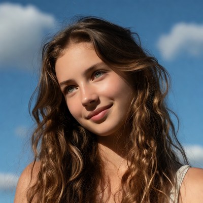 Smiling woman with wavy brown hair