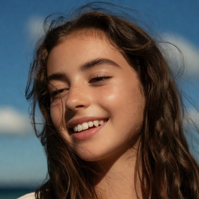 Smiling girl with brown hair outdoors