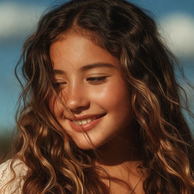 Smiling girl with wavy brown hair