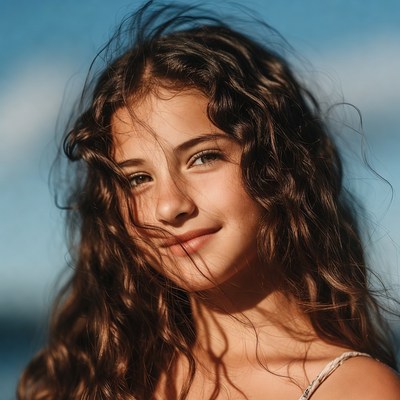 Smiling girl with curly hair outdoors