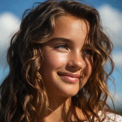 Smiling girl with wavy brown hair