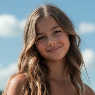 Smiling girl with wavy brown hair