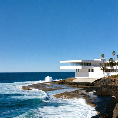 Modern White House on Ocean Cliff