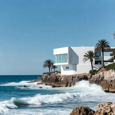 White modern house on ocean cliff