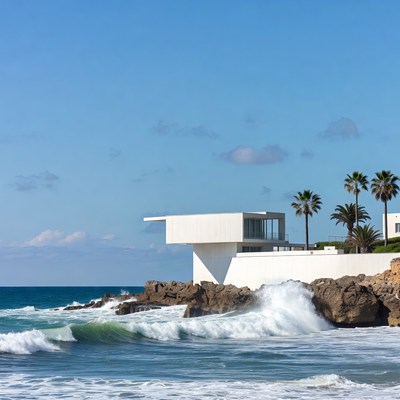 White Lifeguard Tower Overlooking Ocean Waves