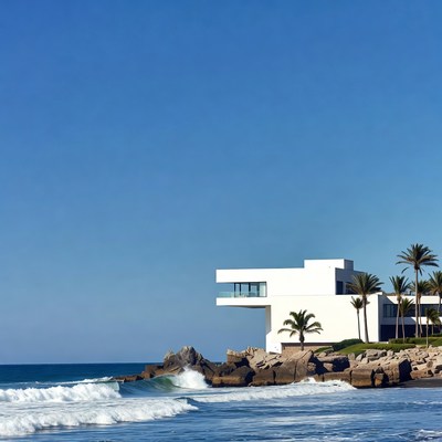 White Modern House on Ocean Cliff