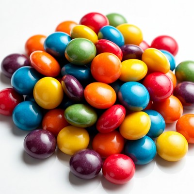 Colorful Candy Pile on White Background