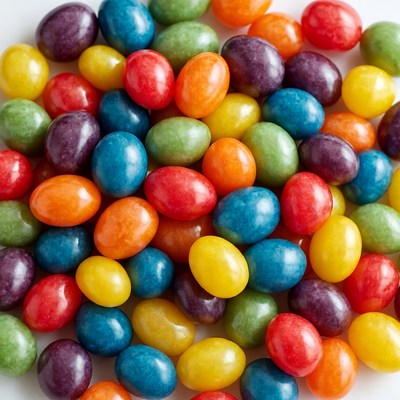 Colorful Candy Pile on White