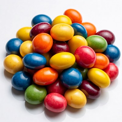 Colorful Candy Pile on White