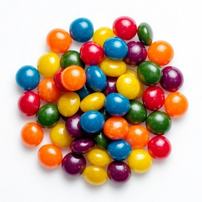Colorful Candy Pile on White Background