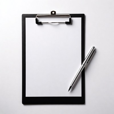 Black Clipboard with Silver Pen