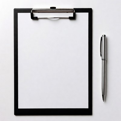 Black Clipboard with Silver Pen