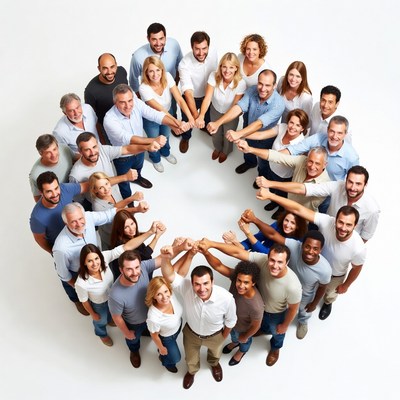 Diverse group holding hands in circle