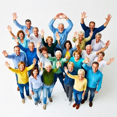 Diverse seniors forming heart with arms