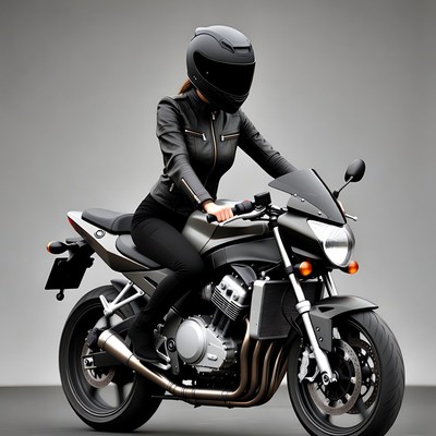Woman riding motorcycle in helmet