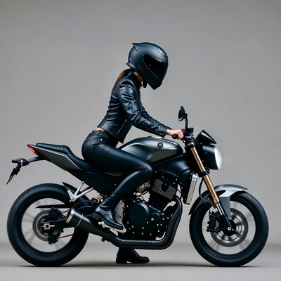 Woman in black helmet on motorcycle
