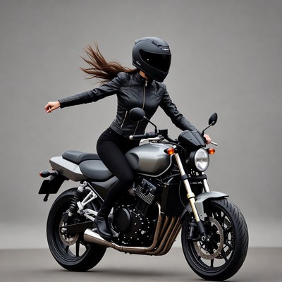Woman riding motorcycle in leather jacket