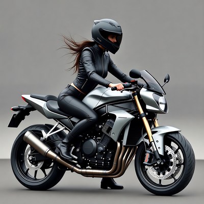 Woman riding motorcycle in leather