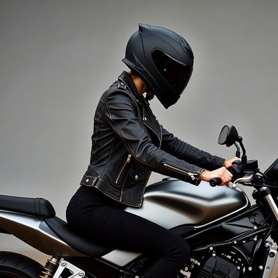 Woman in black helmet on motorcycle