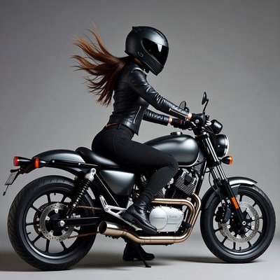 Woman riding black motorcycle