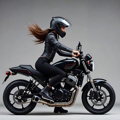 Woman riding black motorcycle