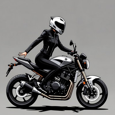 Woman riding motorcycle in leather