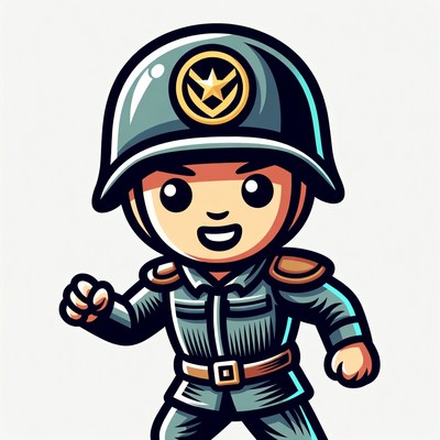 Chibi soldier marching in uniform