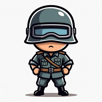 Cartoon Soldier Standing with Hands on Hips
