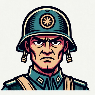 Angry soldier in helmet illustration