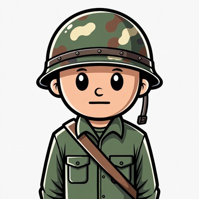 Cartoon Soldier in Camouflage Helmet