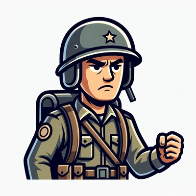 Cartoon Soldier in Helmet with Backpack