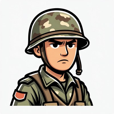 Cartoon Soldier in Camo Helmet