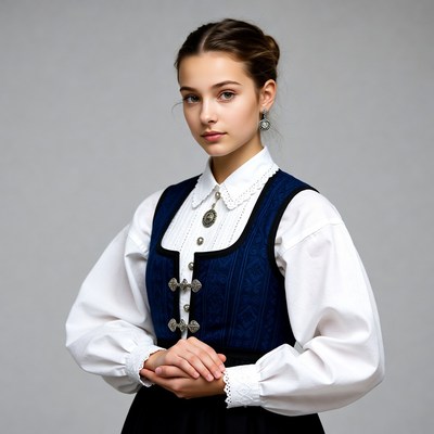 Teen girl in Norwegian bunad