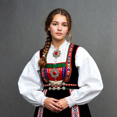 Teen girl in Norwegian bunad