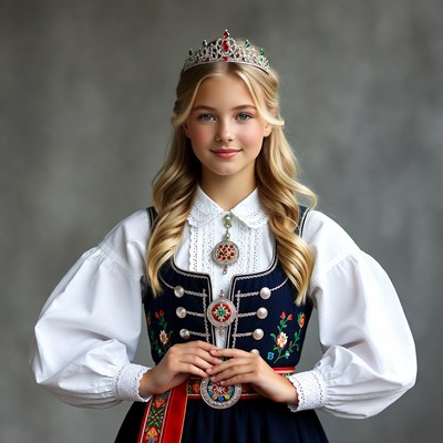 Girl in Norwegian bunad with tiara