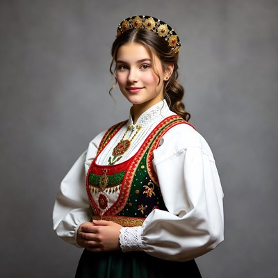 Teen girl in traditional Polish folk dress