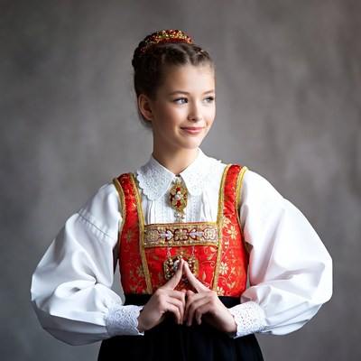 Girl in red Norwegian bunad
